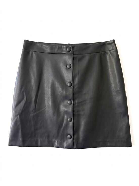 LOFT Dresses & Skirts - LOFT Black Faux Leather Button-Front Mini Skirt